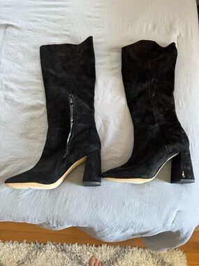 Sam Edelman Black Suede Knee-High Block Heel Boots
